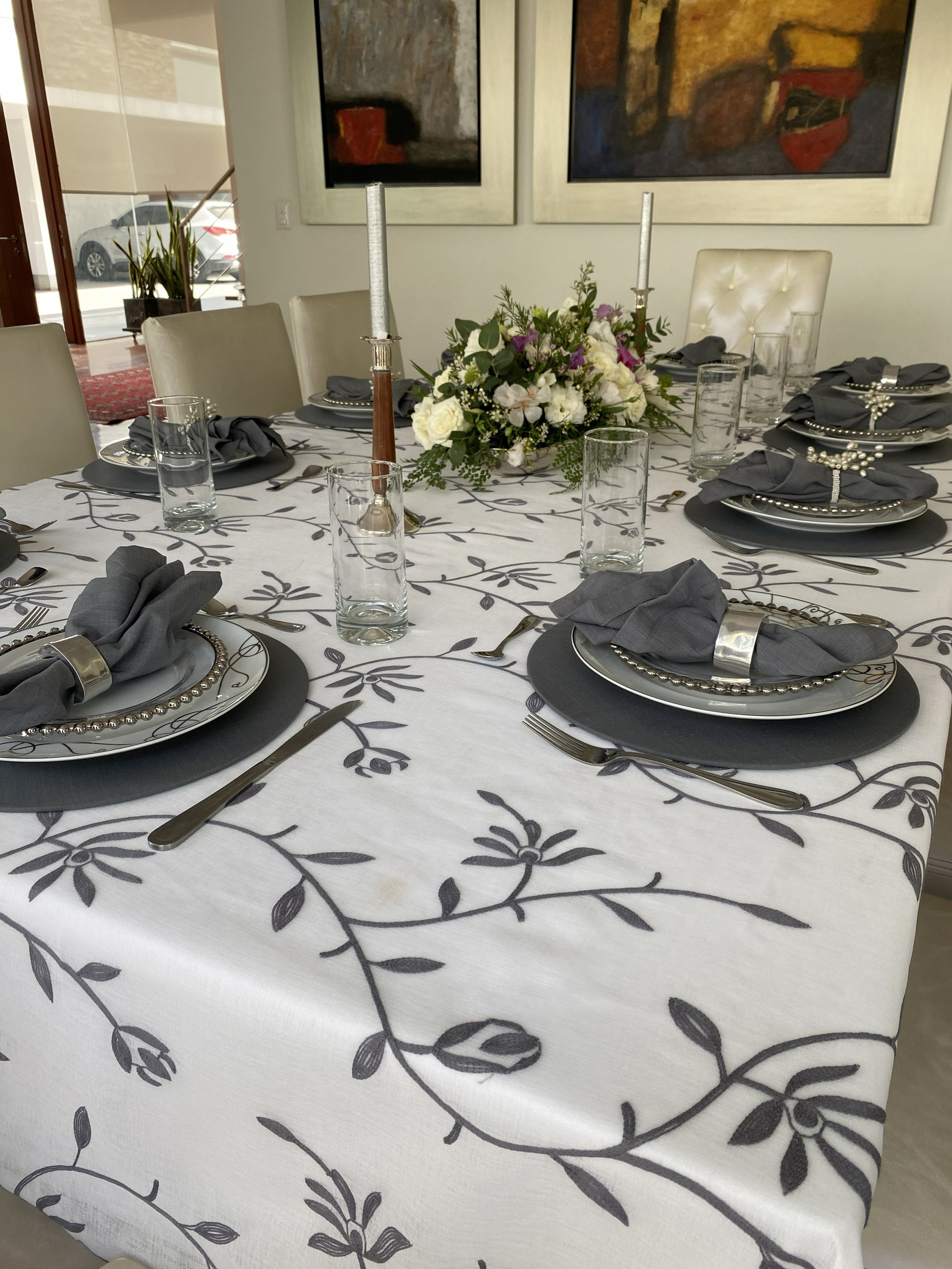 Mantel formal Hojas Plata